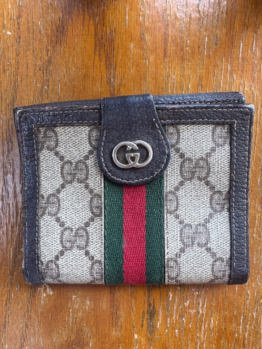 Gucci Beige GG Canvas Wallet with Green and Red Web Stripe